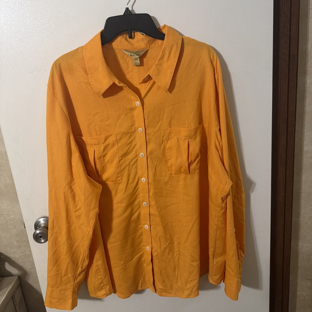 Investments II Tangerine Top Shirt Blouse Hemp Gold Label Non-Iron Fall 24W